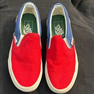 Vans Kids Red and Blue Slip-On Sneakers